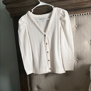 LOFT Ivory Textured Button-Up Sweater